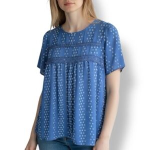 4/$20 Blue Embroidered Dot Blouse – Size M – Boho Peasant Style